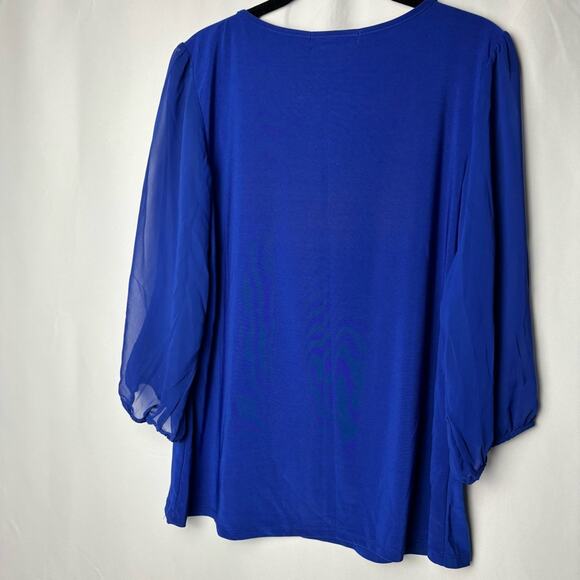 Elegant Royal Blue Women's Blouse Flowy 3/4 Sleeve Large - Picture 6 of 8